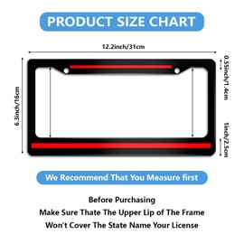 Meikosks Thin Red Line License Plate Frame Firefighters License Plate Frames,Metal Aluminum Car Cover Tag Holder Frames,2 Holes with Screw Caps for Men Women 12x6 Inch