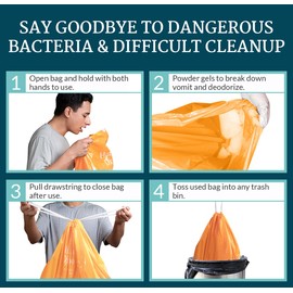 Cleanwaste Medical Nausea Vomit Bag with Microban, 25 Pack, Filled with Absorbent Instant Gelling Powder, Neutralize Odors, Leak Resistant, 32 oz Bags