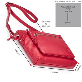 Wise Owl Accessories Small Soft Pebbled Real Leather Crossbody Handbags Purses Triple Zip Premium Sling Crossover Shoulder Bag for Women Gift (Red Nappa)