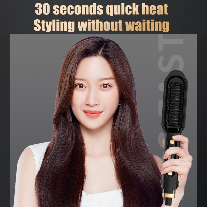 LED Hair Straightening Brush Negative Ion Adjustable Temperature Automatic Straight