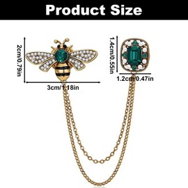 Vintage Bee Brooches, Crystal Honey Bee Shaped Collar Brooch and Pin, Hanging Tassel Chains Brooches Lapel Pins for Hats Scarf Tie Wreath Garments Decoration Accessories for Women