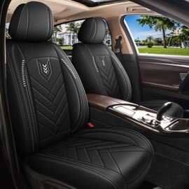 AOMSAZTO Front Seat Covers Fit for Nissan Pathfinder 2011-2025 2026 Waterproof Faux Leather Car Seat Cover Compatible with Airbag(2PCS Front, Black)