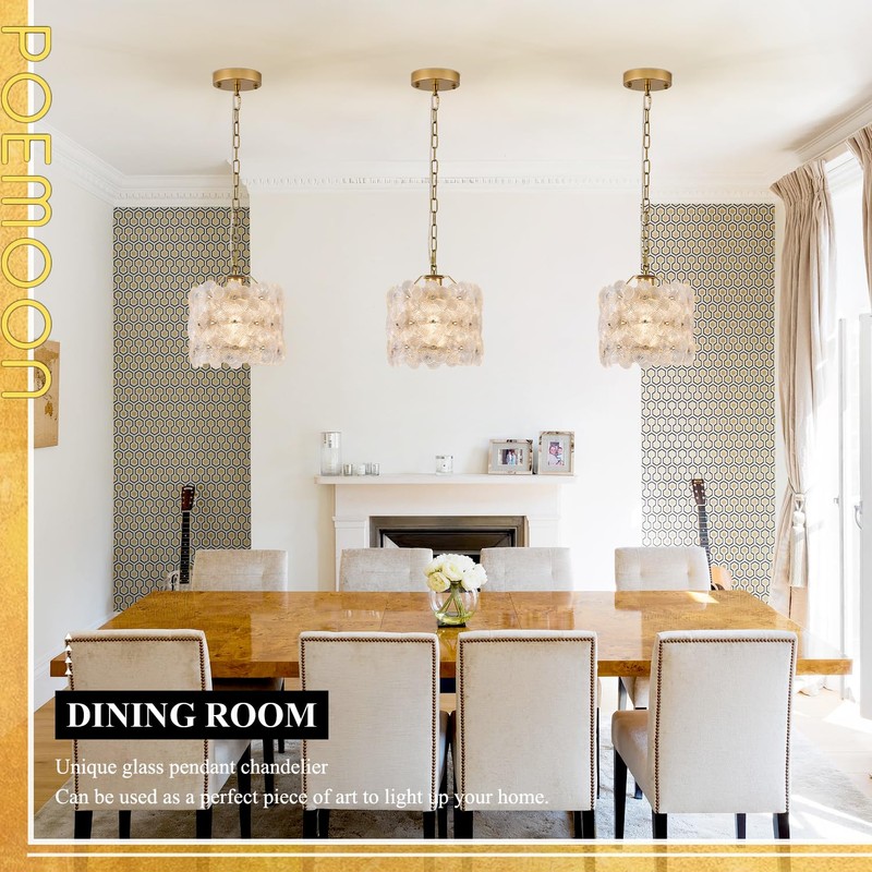 Poemoon Gold Glass Pendant Light 1-Pack Modern Flower Small Ceiling