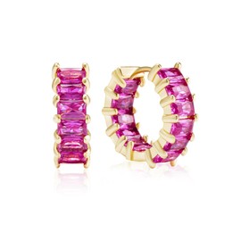 MESOVOR Cubic Zirconia Hoop Earrings for Women, 18K Gold Plated Sparkling Multcolors Zirconia Circle Huggie Earrings Summer Birthday Party Jewelry Gifts for Women Girls (Hot Neon Pink)