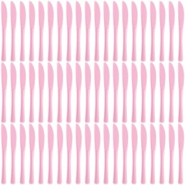 60 Pcs Disposable Plastic Knives Cutlery Heavy Duty Dinnerware Solids Plastic Silverware Flatware for Home Office School Party Picnics Restaurant Outdoor Events or Every Day Use (Pink)