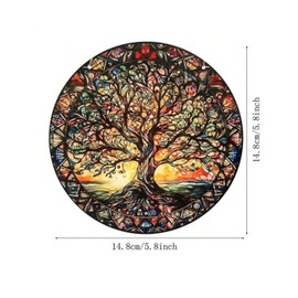 5D Paint Stained Glass Window Hanging, Sun Catchers Indoor Window Decor for Garden Home, 5.9in Suncatchers for Windows Hanging Decorations with Chain (LifeTree)