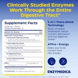 Enzymedica Digest Gold Atpro Fórmula Enzimas Máxima Potencia Previene Hinchazón Gases Clave Que Incluyen Amilasa Proteasa Lipasa Lactasa Cápsulas