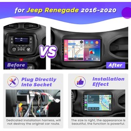 Hikity 2+64GB Android 13 Car Stereo for Jeep Renegade 2016-2020 Radio with Wireless Carplay Android Auto Mirror Link, 9 Inch Touchscreen GPS WiFi Bluetooth FM RDS MIC Backup Camera