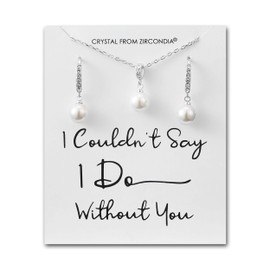Philip Jones Silver Plated I Couldn't Say I Do Without You Pearl Drop Set Created with Zircondia® Crystals