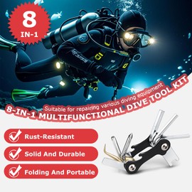 OVOVFANY Scuba Tools Kit, 8-in-1 Folding Stainless Steel Diving Multi-Tool Repairing Set for Diver Repair & Maintenance Gears or Accessory (Black)