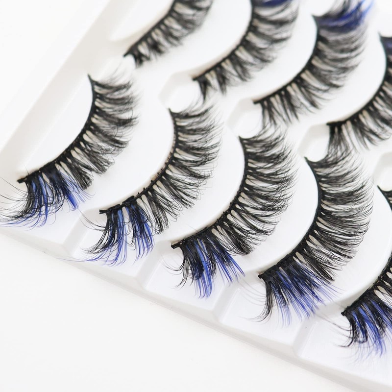 DAODER False Eyelashes Colored Lashes Fluffy Wispy with Blue Color