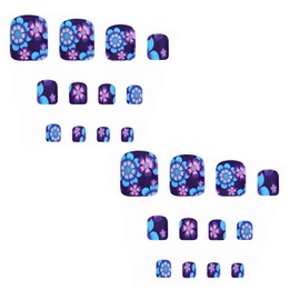 BABALAL Toe Press on Nails Square Fake Toe Nails Blue Purple Glue on Toe Nails for women Flower Coquette Toe Acrylic Nails 24Pcs Summer Gel Toe Nails Supplies