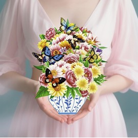 CawrdWhish Greeting Cards Butterfly Flower, Forever Flower Bouquet 3D Pop Up Birthday Gifts for Women Wife Mom Daughter Sister Aunt Grandmother, Anniversary Card, With Envelope