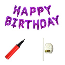 Happy Birthday Balloons, Aluminum Metallic Foil Letters Alphabet Balloons Banner with Pump for Birthday Party Decoration (16 Inch, Rose)