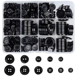 Pack of 404 Resin Buttons 2-Hole and 4-Hole Black Buttons Round Buttons with Storage Box for Dresses Sewing DIY Crafts Scrapbooking and Decorating, 10 mm/11.5 mm/12.5 mm/18 mm/20 mm/23 mm