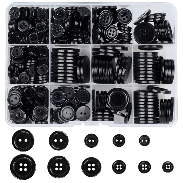 Pack of 404 Resin Buttons 2-Hole and 4-Hole Black Buttons