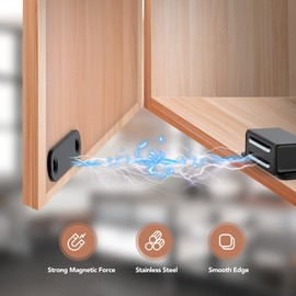 Ravinte 4 Pack Black Magnetic Door Catch, Matte Black Cabinet Magnets, Strong Magnetic Catch Latch for Kitchen Cabinets, Drawers & Cupboards, Stainless Steel Closures
