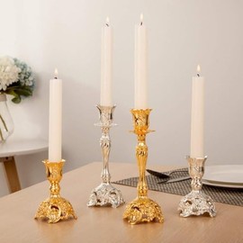Sziqiqi - Juego de 2 portavelas chapados en plata, portavelas cónicos, para velas cónicas, centro de mesa, velas de boda, velas de Navidad, 7.4 pulgadas