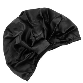 Sportmusies Mulberry Silk Sleep Cap Hair Care Elastic Ruched Nightcap for Long Hair Breathable Satin Bonnet, Black