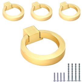 IAFVKAI Pack of 4 Cabinet Knobs Zinc Alloy Drawer Pull Brushed Brass Round Cabinet Kitchen Handle Gold Door Drawer Knob for Cabinet Wardrobe Hardware