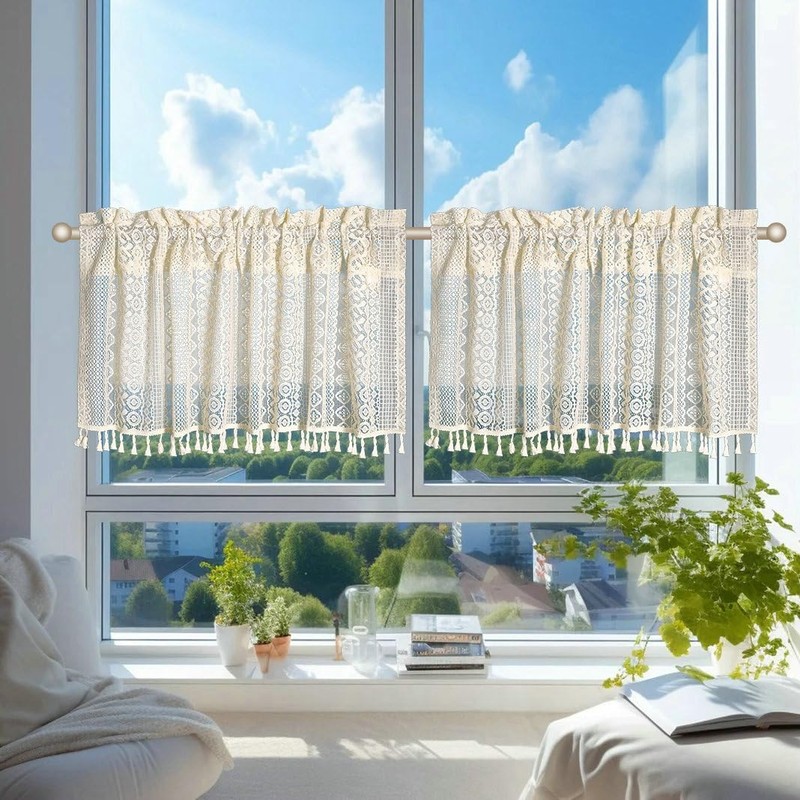 Beydodo Net Curtains, Short, Country House Style, Short Window Curtains,