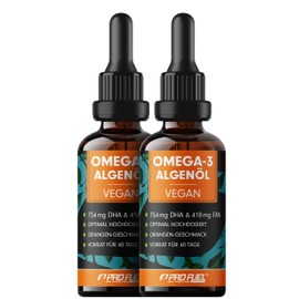 Omega-3 Algenöl 200 ml - hochdosiert mit 2297 mg Algenöl, davon 754 mg DHA & 418 mg EPA - veganes Omega-3 Öl mit angenehmem Orangen-Geschmack - laborgeprüft mit Zertifikat - Vorrat für 80 Tage