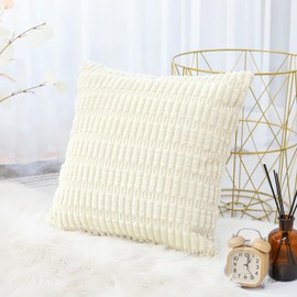 Artscope Corduroy Set of 1 Cushion Cover 45x45 cm Super Soft Boho Striped Square Pillow Covers Case Decorative Modern Cushion Covers for Sofa Couch Bedroom Car Decor Cream Beige