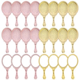YUXIANLB 24 PCS Vintage Handheld Mirror with Handle, Embossed Mirror Compact Travel Mirror for Purse, Small Vintage Cosmetic Mirrors, Hand Held Mirror for Women Girls (Gold & Rose Gold)