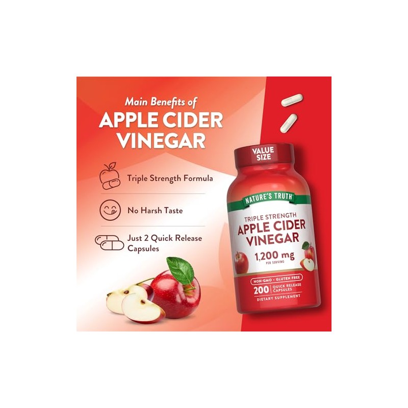 Nature Truth Vinagre Sidra Manzana 1200 200 Cápsulas Fuerza Extra