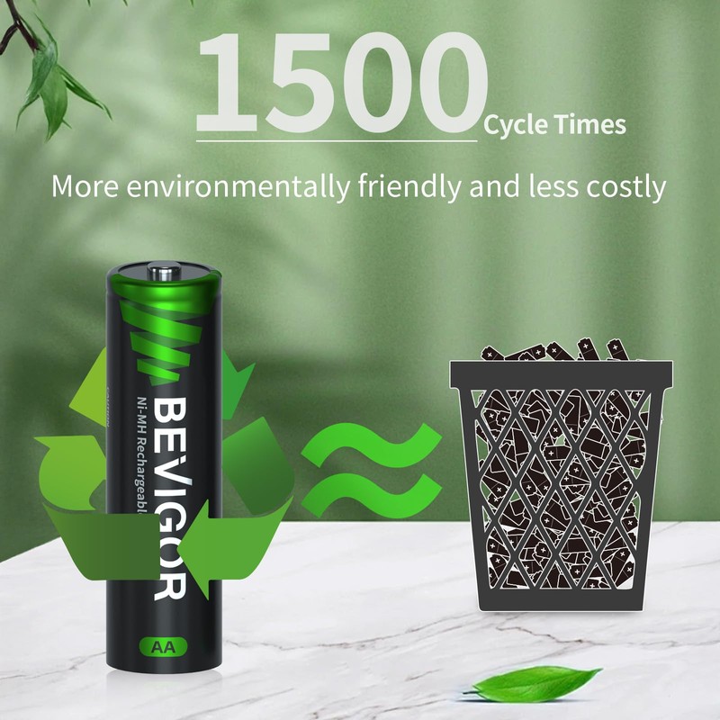 BEVIGOR 8 Pack AA Rechargeable Batteries 1500 Cycle, 2800 mAh