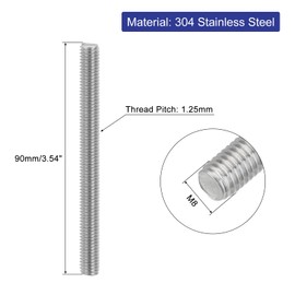 QUARKZMAN Pack of 8 Fully Threaded Spindles, M8 x 90 mm, 304 Stainless Steel, Right-Hand Thread, Threaded Rods, M8-1.25 Thread Pitch for Furniture and Machine Assembly