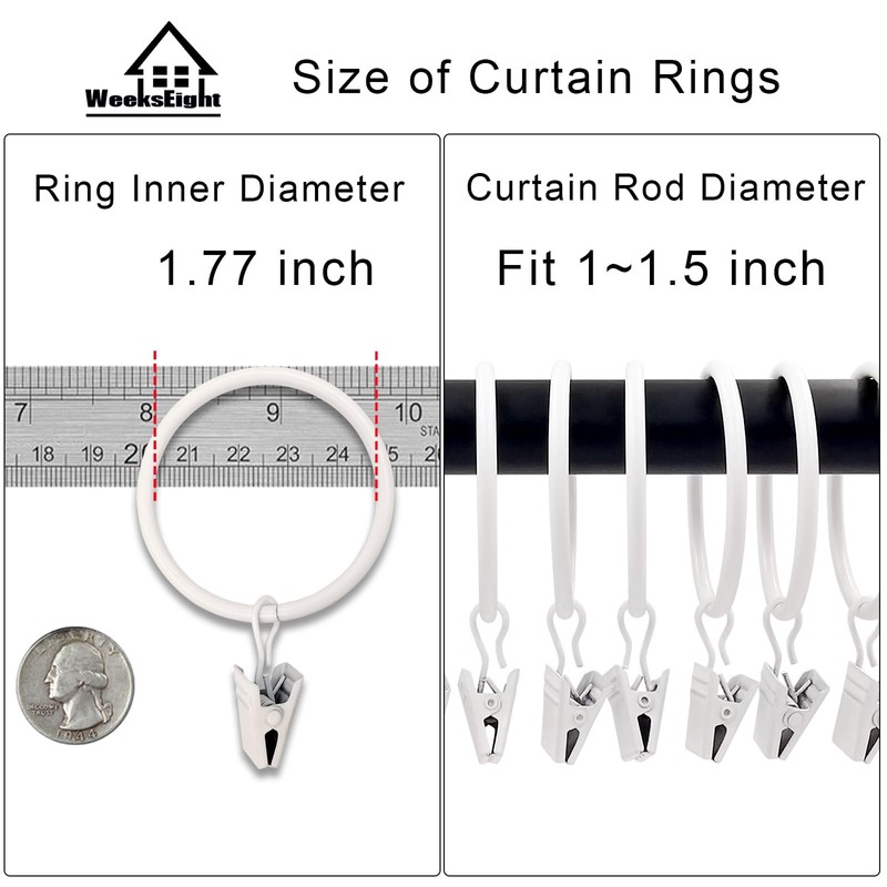 20 Pack White Curtain Rings with Clips, Curtain Hooks Hangers