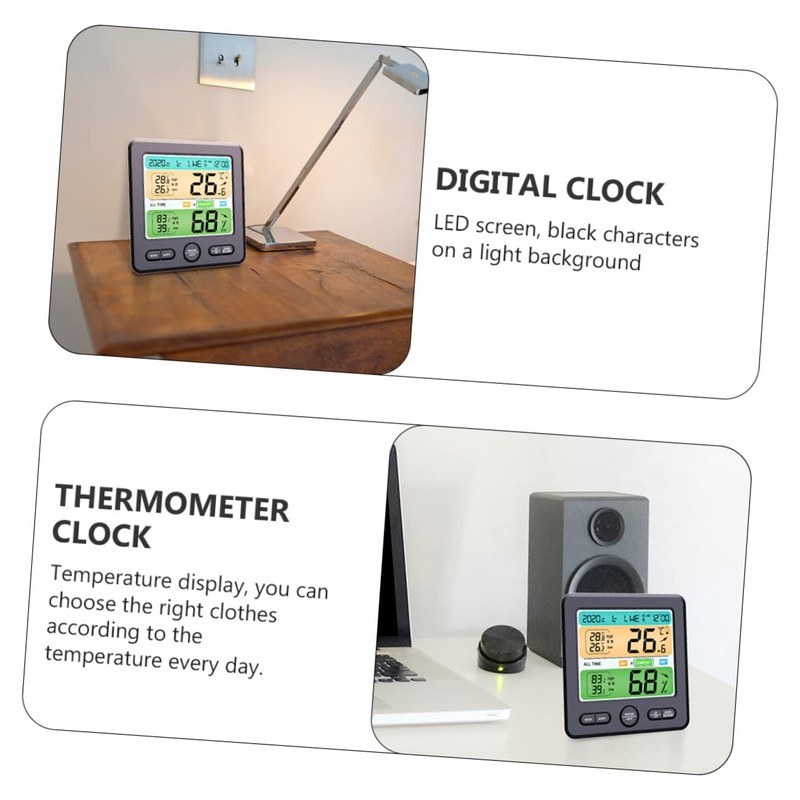 Kisangel 1pc Wall Mounted Hygrometer Clock Thermohygrometer Clock Digital Clock