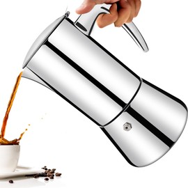 Vaolvpant Thickened 304 Stainless Steel Moka Pot 6 Cup Stovetop Espresso Maker Italian Coffee Machine 300ml 10.56oz Suitable for Gas Induction Stovetops Elegant Coffee Maker Percolator Coffee Pot