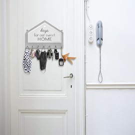 Echehi 7 Hooks Wooden Key Holder, Self Adhesive or Drilling 2 Ways Installation Key Rack, Key Hooks Wall Mounted, Key Holder for The Home(Grey)…