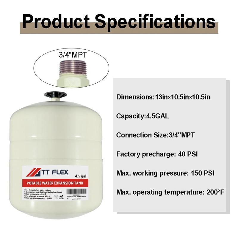 TT FLEX Potable Thermal Expansion Tank for Water Heater -