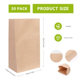 piopiocoing Piopiocoing 50 Pcs 12 Lb 13 x 7 x 4.5" Brown Paper Lunch Bags, Large Durable Paper Bags Bulk for Packing, Delivery, Take Out, Grocery, Retail Shopping, Heavy Duty Kraft Paper Sack for Snacks, Bakery