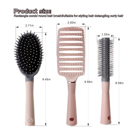 Hair Brush Dry Wet Hair Brush Detangling, Curly Hair - Curved and Vented Hair Brush for Women, Men or Kids Faster Blow Drying Styling Professional Paddle Vent detangler (3 Piece Hair Brush Set)