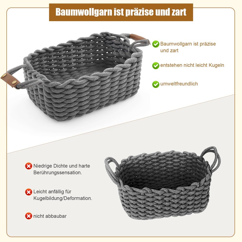 Braided Storage Basket, Washable and Foldable, Basket with Leather Handles,