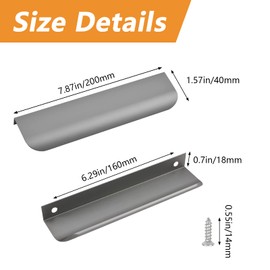 MOROBOR Finger Edge Pull, 8pcs Concealed Handle Modern Style Drawer Handle, Aluminum Alloy Invisible Handle Wardrobe Handle for Cabinet Hardware Drawer, 200mm/Matte Gray