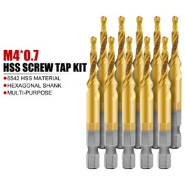 Screw Tap Kit,10pcs M4 HSS Screw Tap Kit High Speed Steel 3.3mm Drill Bits Hex Shank Tapping Tools