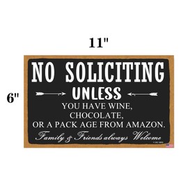 No Soliciting Sign for Home, Funny Yard Sign Porch Door Decor, Rustic Brown Farmhouse Home Wall Hanging Plaque Decor for Outdoor, 6 Inch By 11 Inch (CA7US-014)