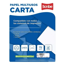 Scribe Paquete De 50 Hojas Blancas Alta Blancura 75 G/m2  Carta