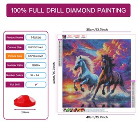 Fertrey Horse Diamond Painting Kit,5D Animal Art for Adults, Drill by Numbers for Beginners, Home Wall Decor, 16x16 Inches