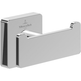 Villeroy & Boch Elements - Striking Double Towel Hook, Wall Mounted Towel Rack, Brass Wall Hook, Accessories Bathroom, Bathroom Hook, Square, 80 x 44 x 45 mm, Chrome