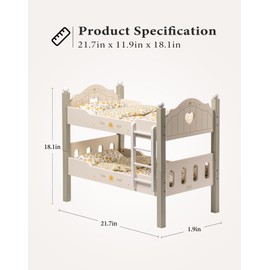 ROBUD Baby Doll Crib, Wooden Baby Doll Beds for 20 Inch Dolls, Green Baby Doll Bunk Beds with Tulle, American Girl Doll Bed for Gifts, WRP11
