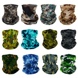 SMEHCF 12 Multipurpose Bandanas for Women Men Headband Balaclava Hair Head Scarf Face Half Airsoft Paintball Mask Neck Gaiters Breathable Reusable Washable Digital Forest Sky Desert Air Force Camo