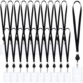 Geyoga 20 Pack Acrylic ID Badge Holders with Retractable Lanyards Retractable Lanyards for Acrylic ID Badges Cards Vertical Clear Identification Bulk for Office Travel Employees Staff Workers Nurses