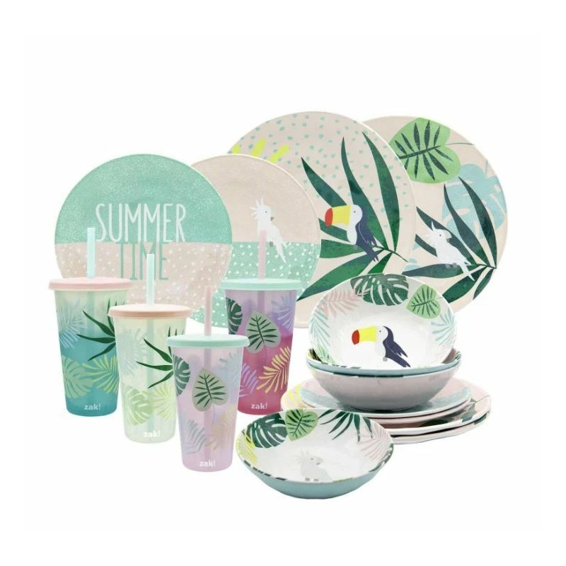 Zak Designs 16-Piece Color-Changing Tumbler Melamine Plate Bowl Dinnerware Set