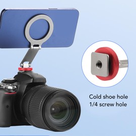 Camera Cold Shoe Magnetic Phone Holder, Flexible Tripod Mount Adapter Smartphone Folding Stand 1/4in Thread, Compatible with Most Smartphones
